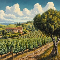 Landscape with vineyard in the countryside