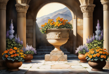 flowers in granite planter
