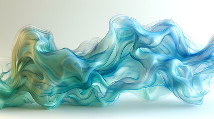 Ethereal waves of blue and green silk swirling gracefully in soft light