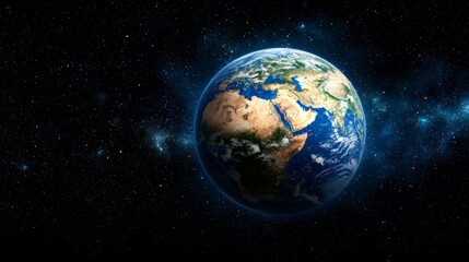 Obraz premium A stunning view of Earth from space, showcasing its continents and oceans against a starry background.