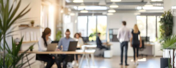 Office Interior Scene: Blurred Image of Professionals Engaged in Work