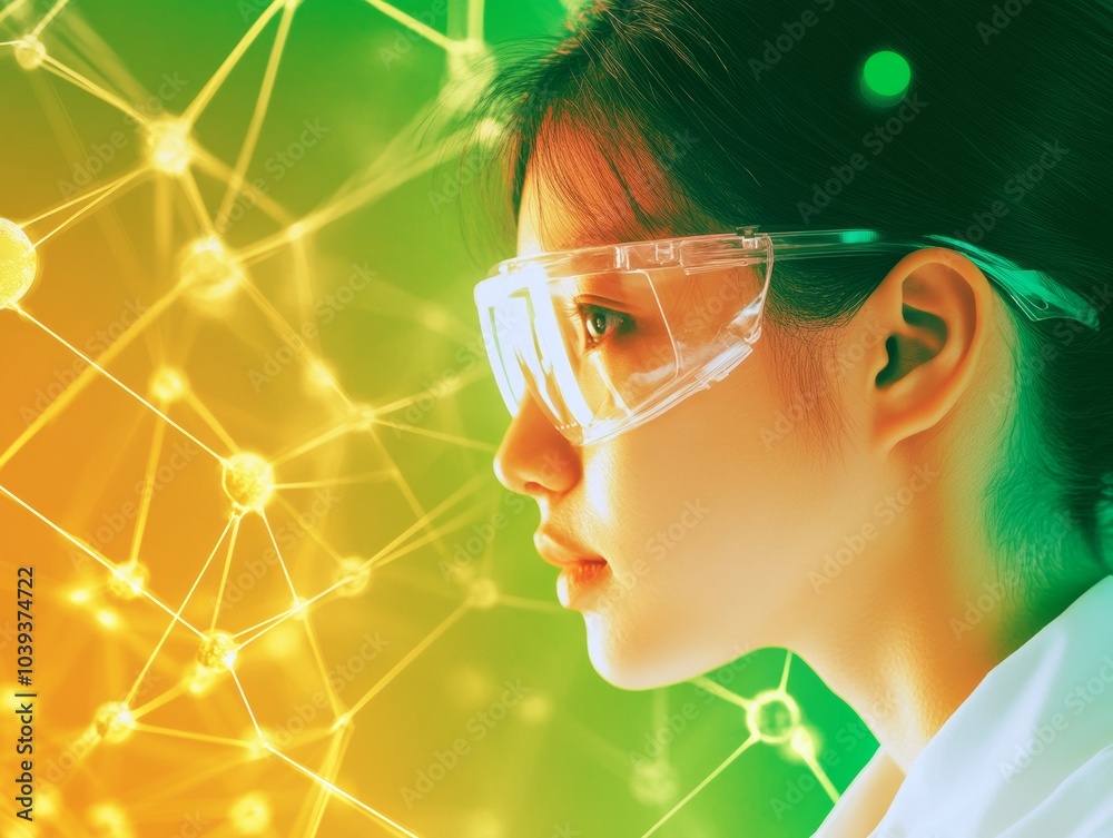 Aufkleber young female scientist analyzing data in futuristic laboratory setting