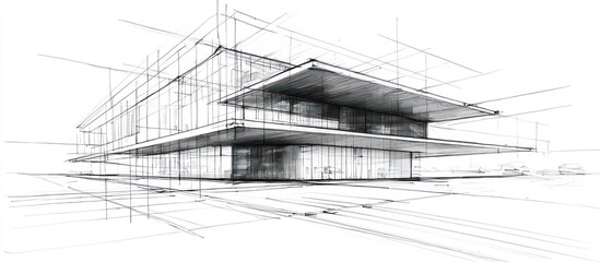 Fototapeta premium Linear architectural sketch highlighting innovative design perspectives of a modern structure.