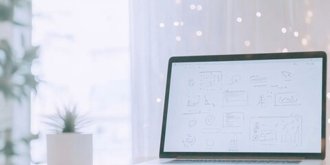 Modern Digital Learning Environment with Laptop Displaying Virtual Classroom Tools