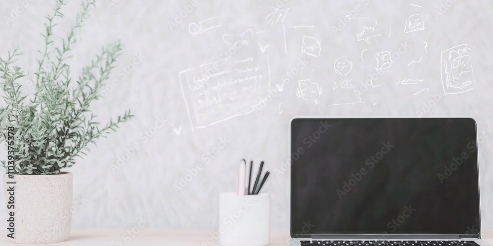 Poster virtual classroom interface on laptop - modern e-learning tools and remote education technology