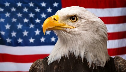 ハクトウワシとアメリカの国旗（bald eagle and american flag）
