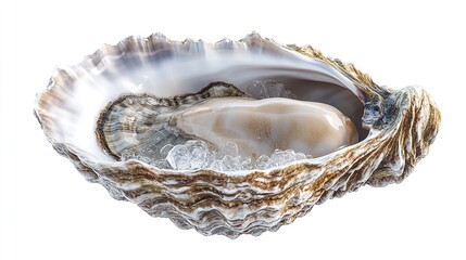 White background with open oyster