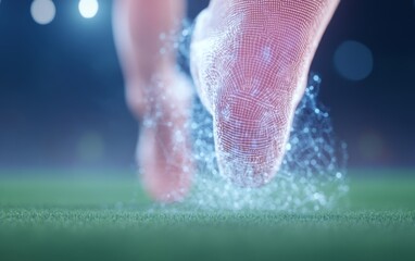 Futuristic Footwear Digital Mesh Design on Soccer Field at Night