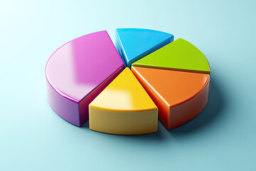Colorful pie chart model on a blue surface, isolated for clear visualization.