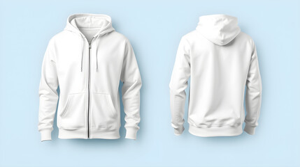 White Zip-Up Hoodie Mockup, Front and Back