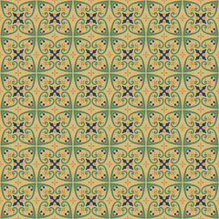 Seamless Azulejo tile. Portuguese and Spain decor. Ceramic tile with Victorian motives. Batik Motif vector