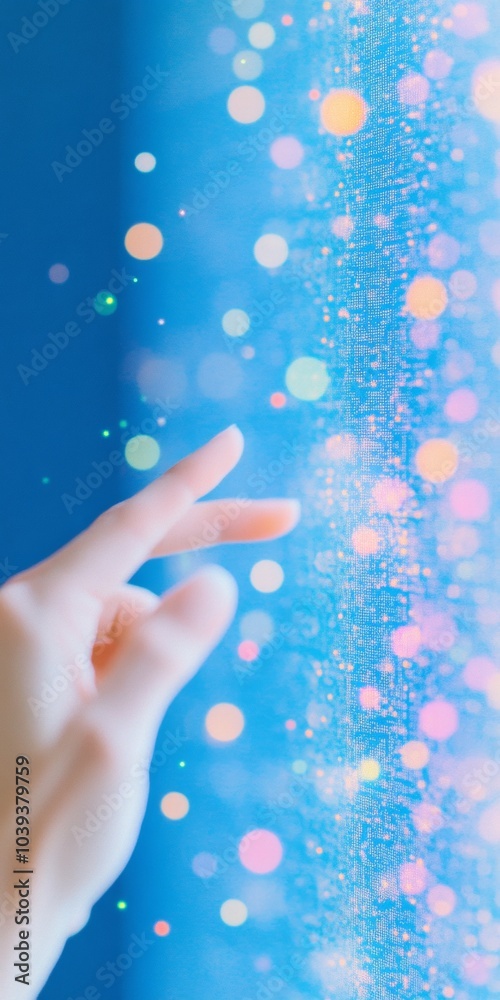 Poster Futuristic Digital Interaction Hand Reaches for Colorful Data Stream