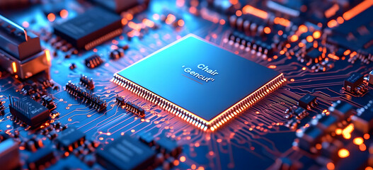 Obraz premium Circuit Board Rendering with Chair Gencut Chip