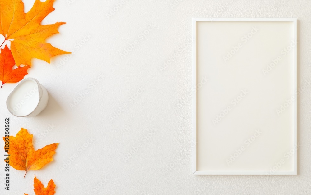 Poster minimalist autumn studio setup with ai-enhanced decor design featuring autumn leaves and clean aesth