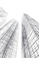 Fototapeta premium Wireframe illustrations of abstract skyscraper designs in artistic style.