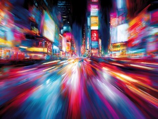 Dynamic Nightscape Capturing the Vibrant Energy of Times Square in Motion