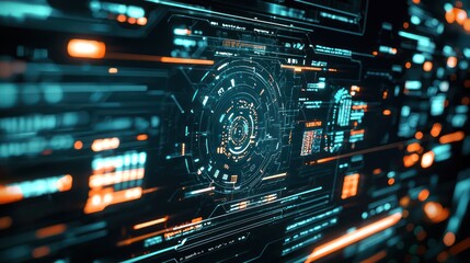 Fototapeta premium Real-time data flow showcased in a sophisticated cybernetic network interface.