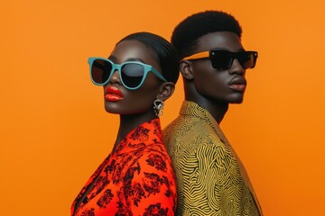 Vibrant Fashion Statement A Bold Expression of Style and Identity Against a Bright Orange Background
