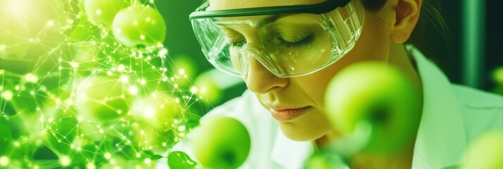 Focused Female Scientist Analyzing Apple Biodiversity in Modern Lab