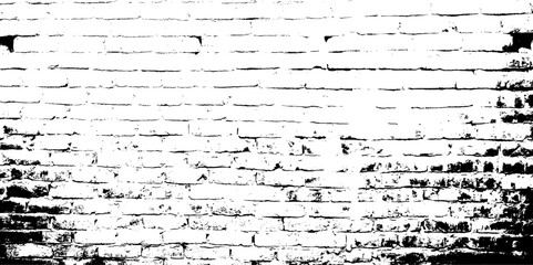 Black and white seamless pattern with realistic brick wall. Abstract vector texture in the grunge style with old horizontal brickwork. Relief repeating background