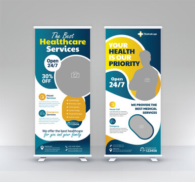 professional stand roll up medical healthcare signage pullup doctor retractable x banner two design template