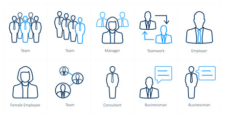 A set of 10 Human Resources icons as team, manager, teamwork