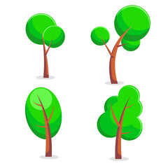 Fototapeta premium Flat Illustration of Four Green Leaf Trees with Brown Trunks for Nature Designs