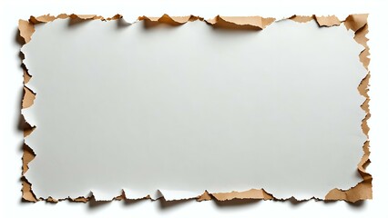 Torn brown paper frame on white background.
