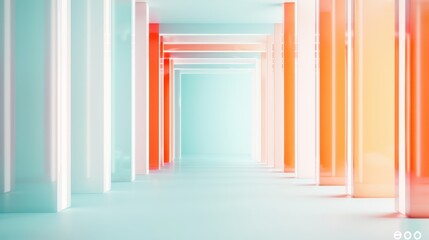 Fototapeta premium Colorful corridor with illuminated walls in a modern design, showcasing vibrant lights.