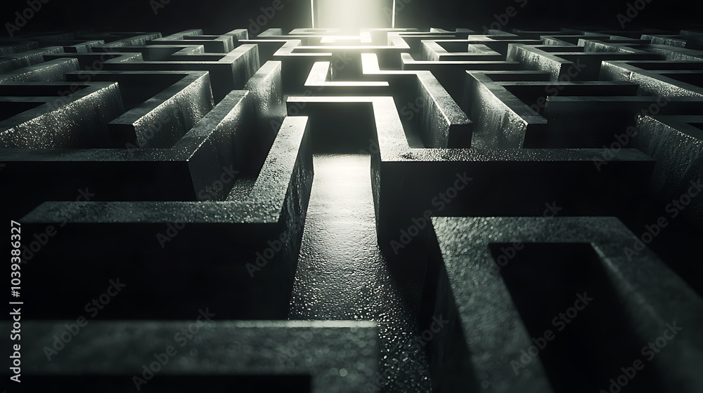 Poster Exploring the depths of an abstract maze structure illuminating pathways towards enlightenment and discovery