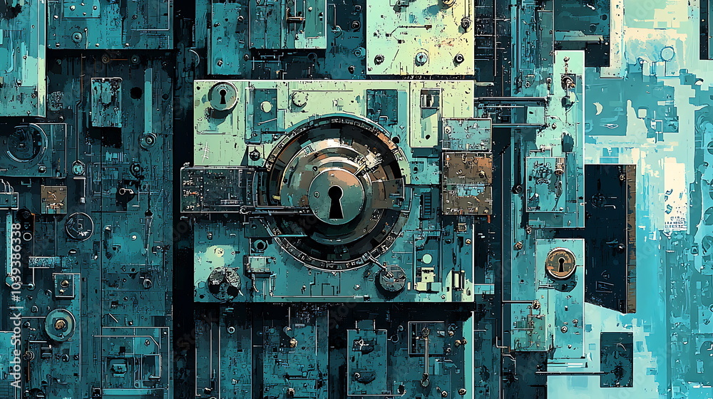 Leinwandbilder Exploring the intricacies of an abstract lock mechanism in a digital environment a visual representation of security and structure