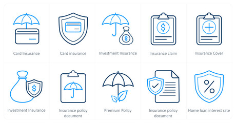 A set of 10 Insurance icons as card insurance, investment insurance, insurance claim