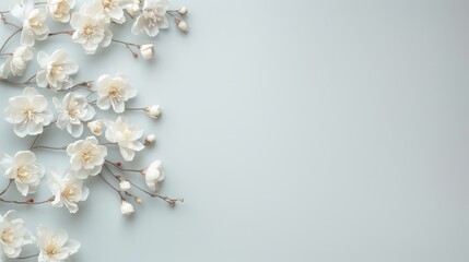 Delicate white floral arrangement on a soft pastel background.