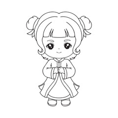 Cute little girl in a dress with a bow. Vector illustration.