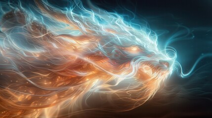 Obraz premium Fiery dragon, ethereal design, flowing colors against dark background.