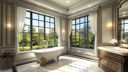 Fototapeta premium Elegant bathroom with a view of nature.