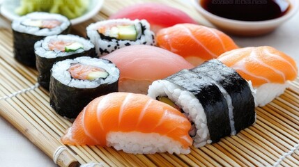 Colorful Sushi Platter with Assorted Varieties