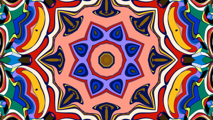 Abstract colorful psychedelic mandala kaleidoscope background pattern for a summer music festival
