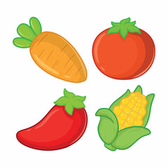 Vegetables set Tomato, carrot, pepper, corn Vector illustration