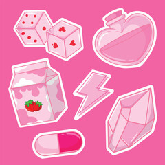 Illustration of set of various hand drawn items on a pink background