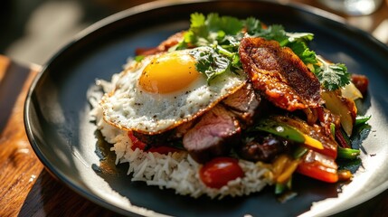 Delicious Rice Bowl with Egg and Vegetables