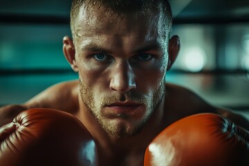 Pensive boxer standing in one corner of a ring without gloves, Generative AI