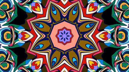 Abstract colorful psychedelic mandala kaleidoscope background pattern for a summer music festival

