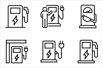EV Charger Icons set. Electric Vehicle Charging Station Symbols. Electric Car Charger vector illustration on white background