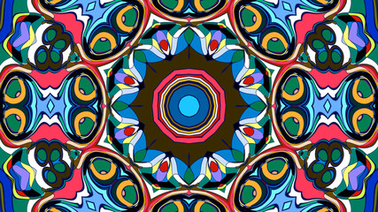 Abstract colorful psychedelic mandala kaleidoscope background pattern for a summer music festival
