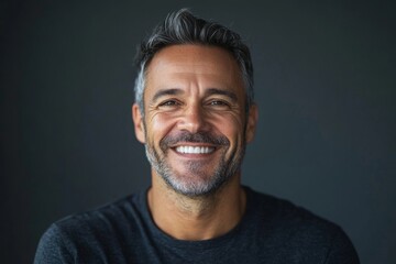 Fototapeta premium Self-confident man laughing while standing in a studio, Generative AI