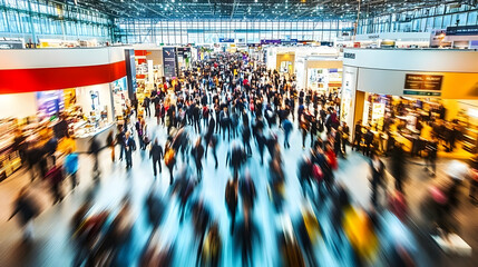 Obraz premium Bustling Trade Show Floor with Wide Angle View