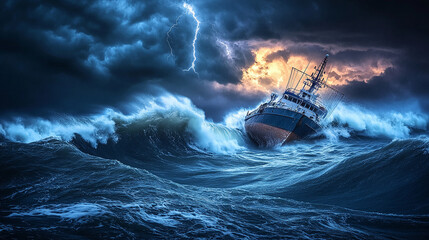 Ship sinking during storm violent ocean waves