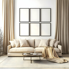 Minimalist Interior with Empty Frames on White Wall