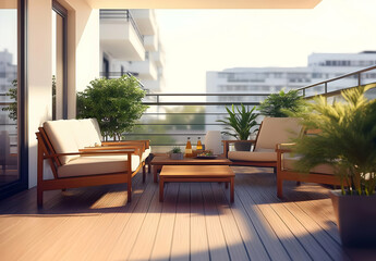 Fototapeta premium Cozy Outdoor Space with Stylish Furniture and Plants